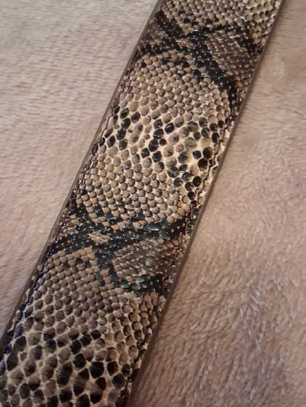 Snake-Print Leather Dress Belt in Brown